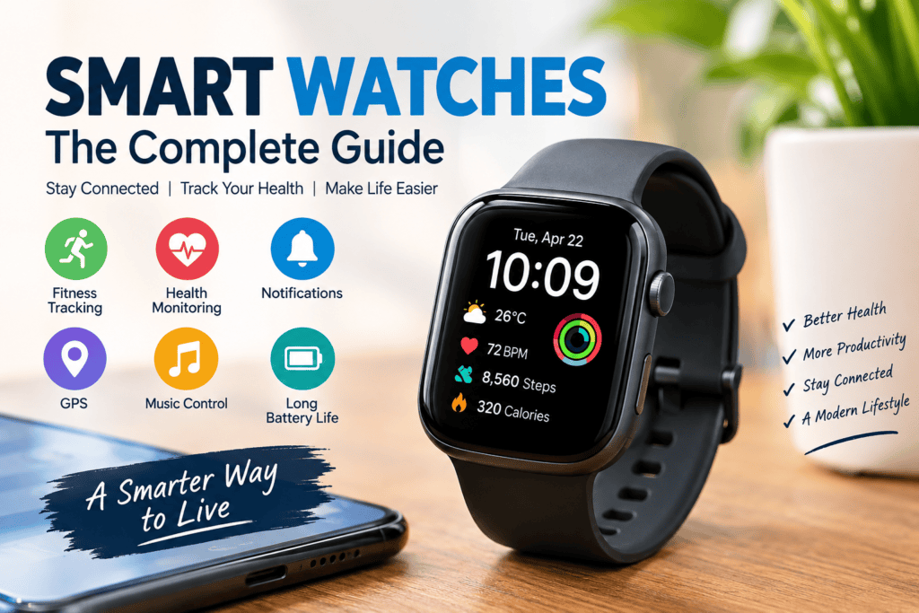 Smart watch with fitness tracking and health monitoring features.